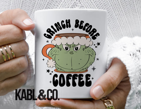 Grinch Before Coffee Christmas Mug