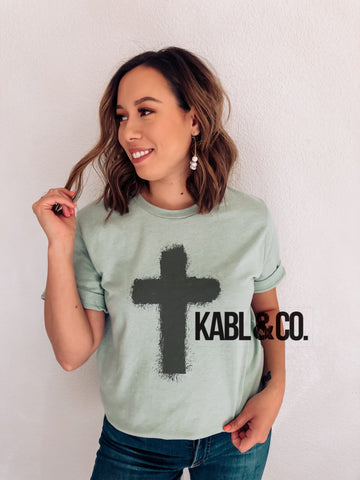 Splatter Cross on Sage - Faith