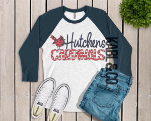 HUTCHENS CARDINALS Polka Dots (Navy Raglan)