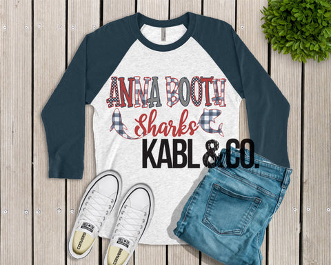 ANNA BOOTH SHARKS (Navy Raglan)